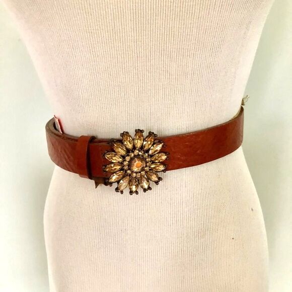 Accessories - Vintage Landes Brown Leather Beaded Belt Sz: S/P